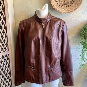 Bernardo vegan leather moto brown jacket L zip up